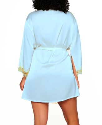 Plus Size Alison Satin and Lace Trimmed Split Sleeve Robe