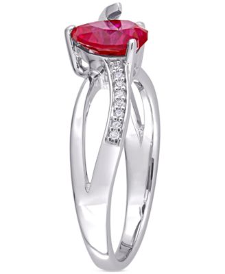 Lab-Grown Ruby (1-5/8 ct. t.w.) & Diamond (1/20 ct. t.w.) Heart Ring in Sterling Silver