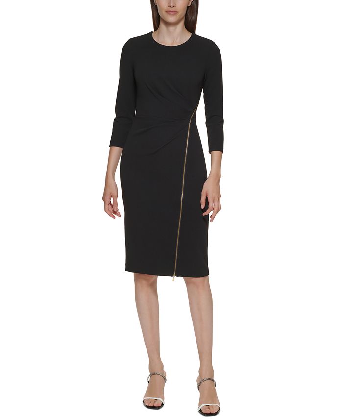 Top 52+ imagen calvin klein asymmetrical-zip sheath dress