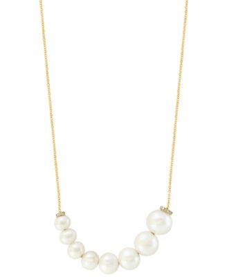 EFFY Collection - Cultured Freshwater Pearl (4-1/2 - 8mm) & Diamond (1/20 ct. t.w.) 17" Statement Necklace in 14k Gold