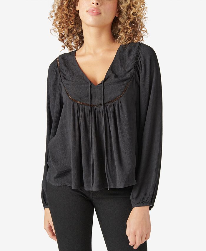 Lucky Brand Women's Lace Up Peasant Blouse - Macy's