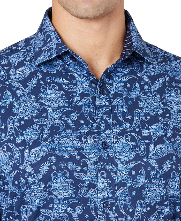 Tallia Men's SlimFit NonIron Performance Stretch Botanical Print Dress Shirt Macy's