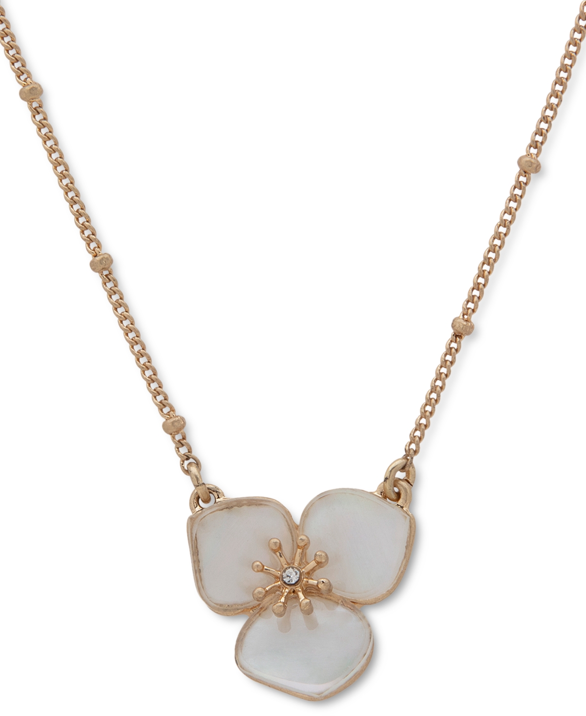 Gold-Tone White Flower Pendant Necklace, 16" + 3" extender - White