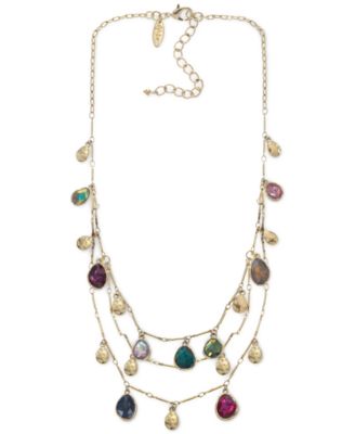 Photo 1 of Style & Co Gold-Tone Disc & Multicolor Stone Layered Necklace, 18" + 3" extender, 