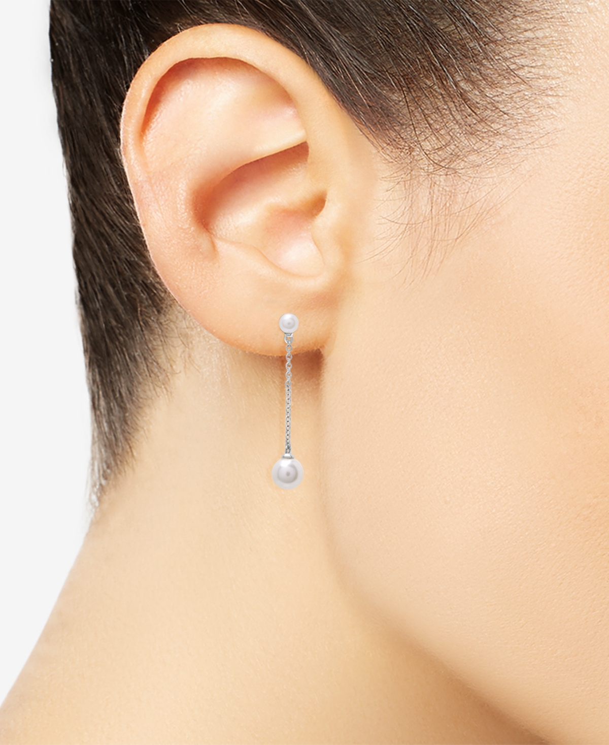 Cultured Freshwater Pearl (3 & 5mm) Chain Linear Drop Earrings - Sterling Silver