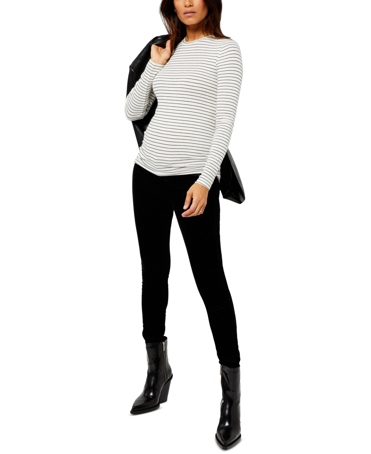 A Pea In The Pod Luxessentials Ribbed Crewneck Maternity T-shirt In White,black Stripe