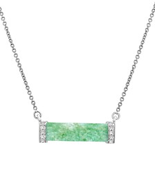 Dyed Green Jade & Diamond (1/20 ct. t.w.) 17" Bar Necklace in Sterling Silver (Also in Onyx, Lapis Lazuli, & Rose Quartz)