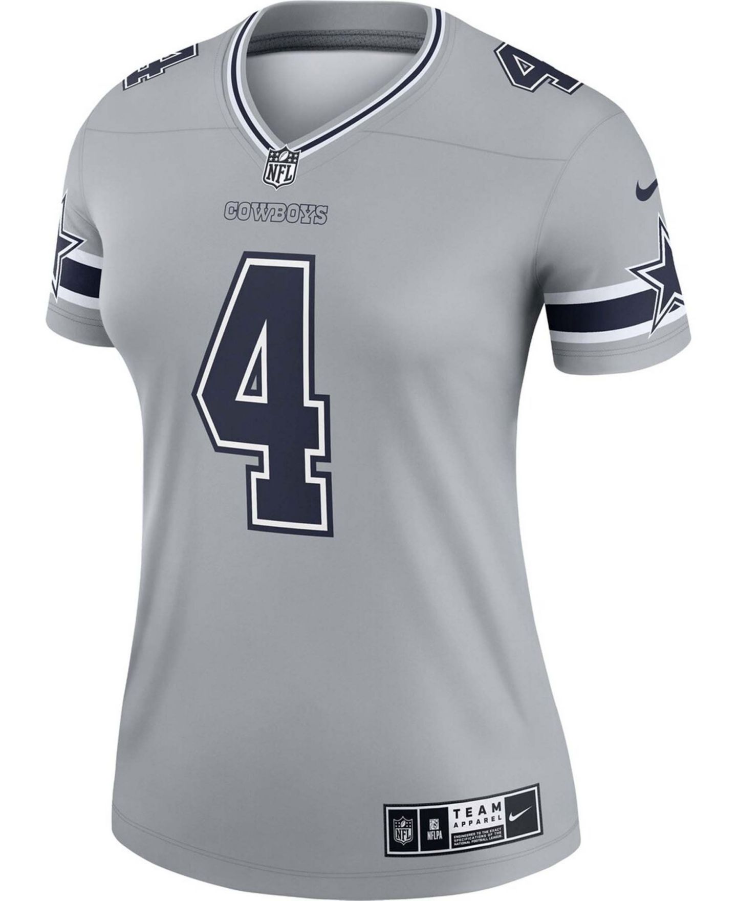 Женское джерси Nike Women's Dak Prescott Gray Dallas Cowboys Inverted Legend Jersey — фото 3