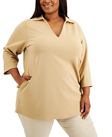 Plus Size 3/4-Sleeve Collared Tunic Top, Created for Macy's
