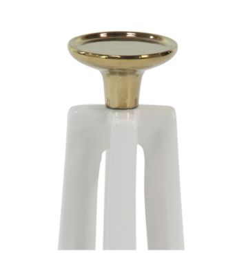by Cosmopolitan Set of 2 White Ceramic Modern Candle Holder, 12", 14"