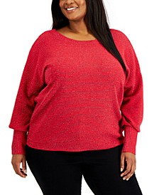Plus Size Striped Lurex Sweater, Created for Macy's