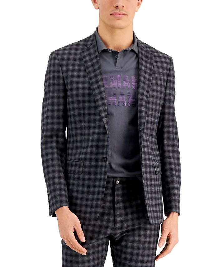 A|X Armani Exchange Men's Slim-Fit Gray Buffalo Plaid Wool Suit Jacket Reviews - Suits Tuxedos - Men - Macy's