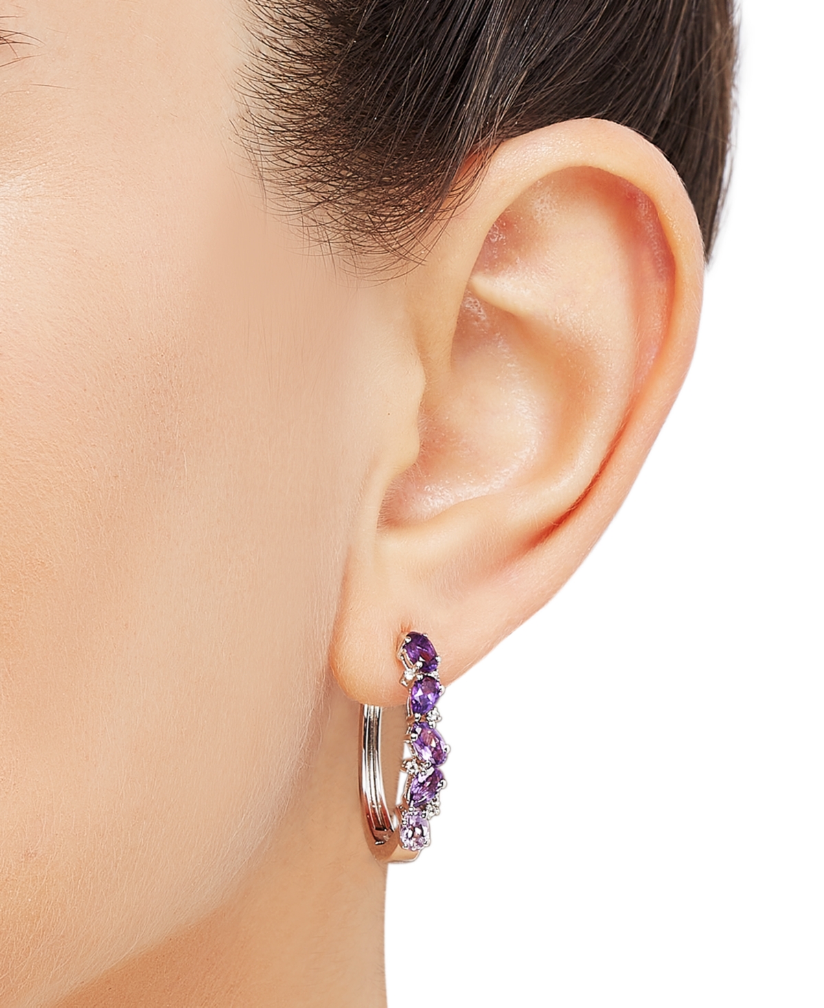 Amethyst (2 ct. t.w.) & White Topaz (1/10 ct. t.w.) Small Hoop Earrings in Sterling Silver,