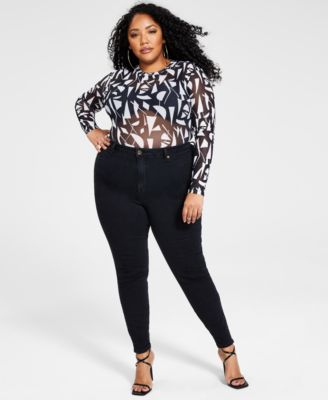 Nina Parker - Plus Size Printed Mesh Bodysuit