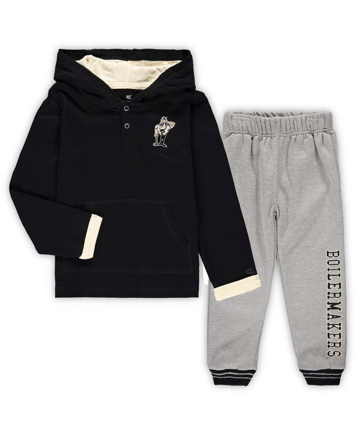 Colosseum Toddler Boys And Girls Black, Heathered Gray Purdue Boilermakers Poppies Hoodie And Sweatpants Set, In Black,heathered Gray