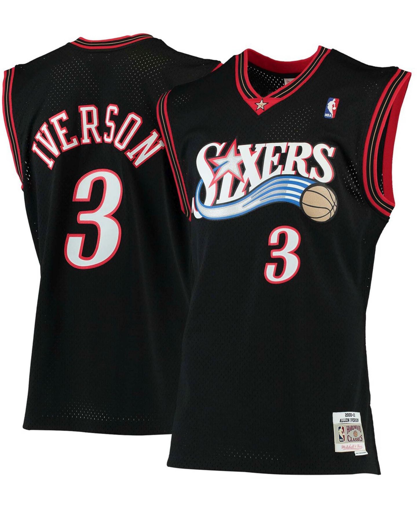 Мужской топ Mitchell & Ness Allen Iverson Black Philadelphia 76Ers 2000-01 Hardwood Classics Swingman Jersey — фото 2