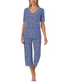 Printed Elbow-Sleeve Top & Cropped Pants Pajama Set
