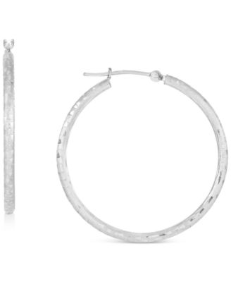 Macy's - Textured Medium Hoop Earrings in 10k White Gold, 30mm