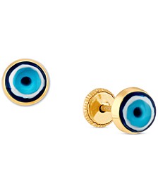 Children's Glass Evil Eye Stud Earrings in 14k Gold