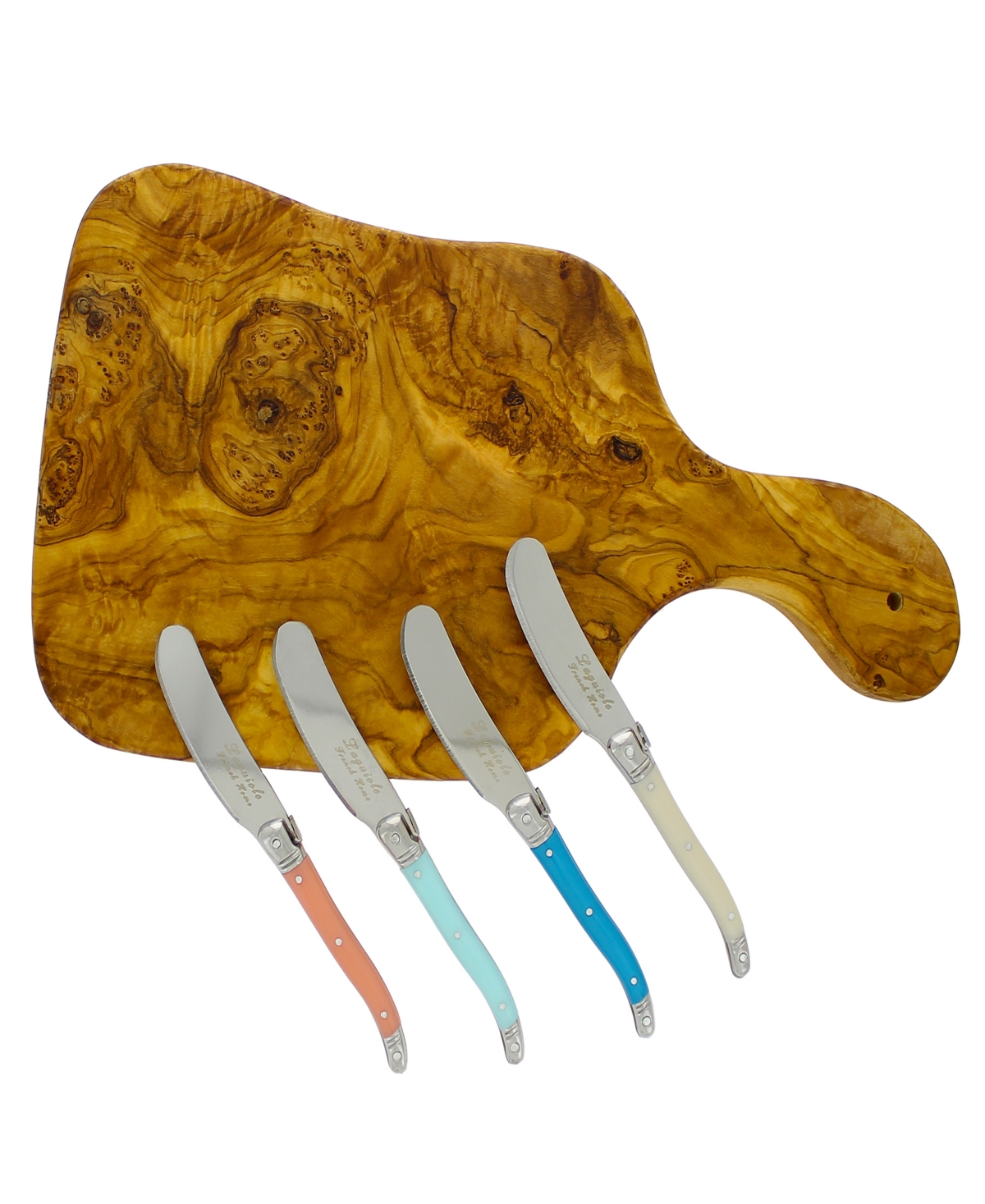 French Home Laguiole Set of 4 Spreaders with a Olive Wood Cheese Board