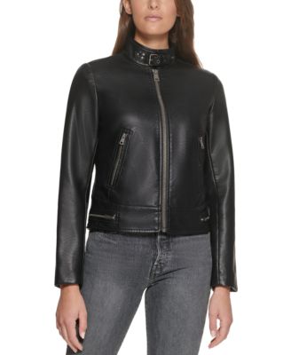 Women's Faux Leather Latch Collar Racer Jacket