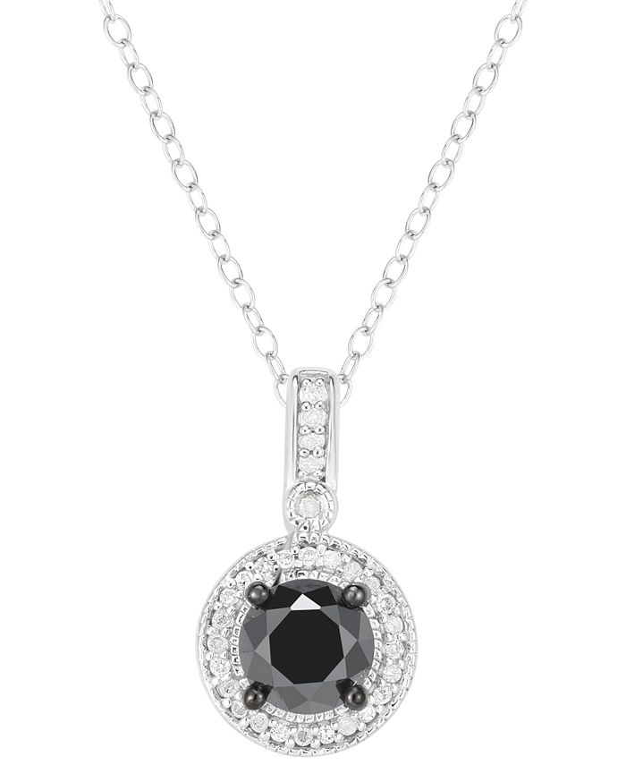 Macy's - Black Diamond (7/8 ct. t.w.) & White Diamond (1/10 ct. t.w.) Halo 18" Pendant Necklace in Sterling Silver