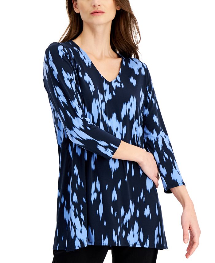 Alfani Petite Printed 3/4-Sleeve Tunic Top, Created for Macy's