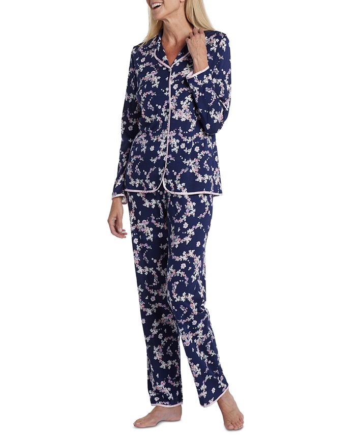Miss Elaine Floral-Print Notch-Collar Pajama Set - Macy's