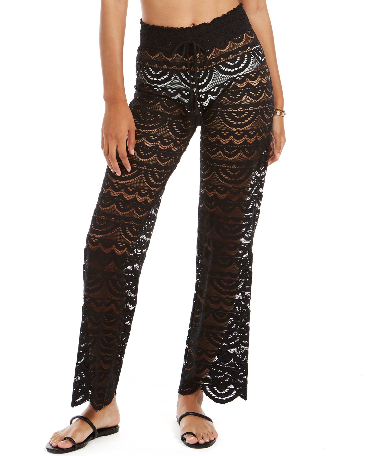 Juniors' Scallop Hem Pants with Tassel Tie