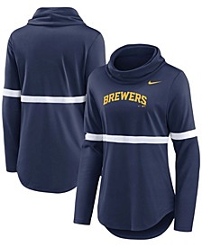 Women's Navy Milwaukee Brewers Club Lettering Fashion Pullover Performance Sweatshirt