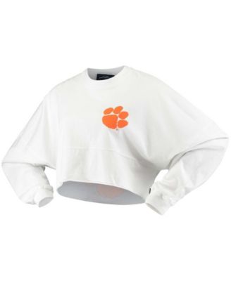 Women's White Clemson Tigers Raw Hem Cropped Long Sleeve T-shirt