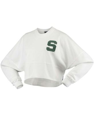 Women's White Michigan State Spartans Raw Hem Cropped Long Sleeve T-shirt