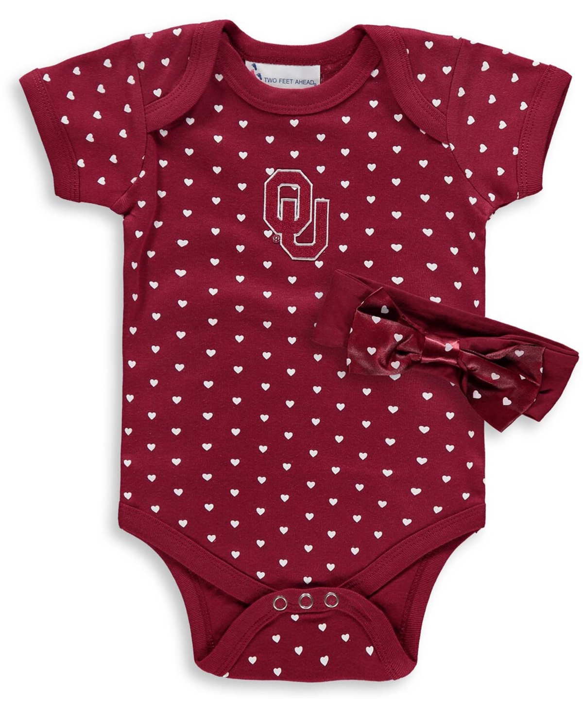 TWO FEET AHEAD GIRLS INFANT BOYS AND GIRLS CRIMSON OKLAHOMA SOONERS HEARTS BODYSUIT AND HEADBAND SET, 2 PACK 