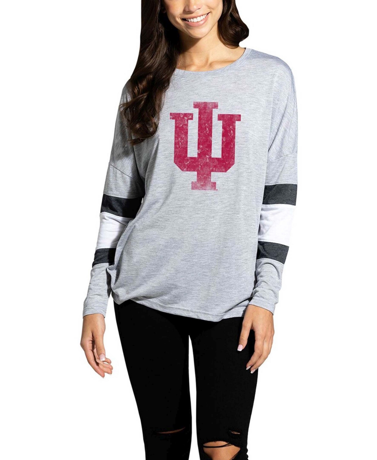 Women'sIndiana Hoosiers Swell Stripe Long Sleeve T-shirt - Heather Gray