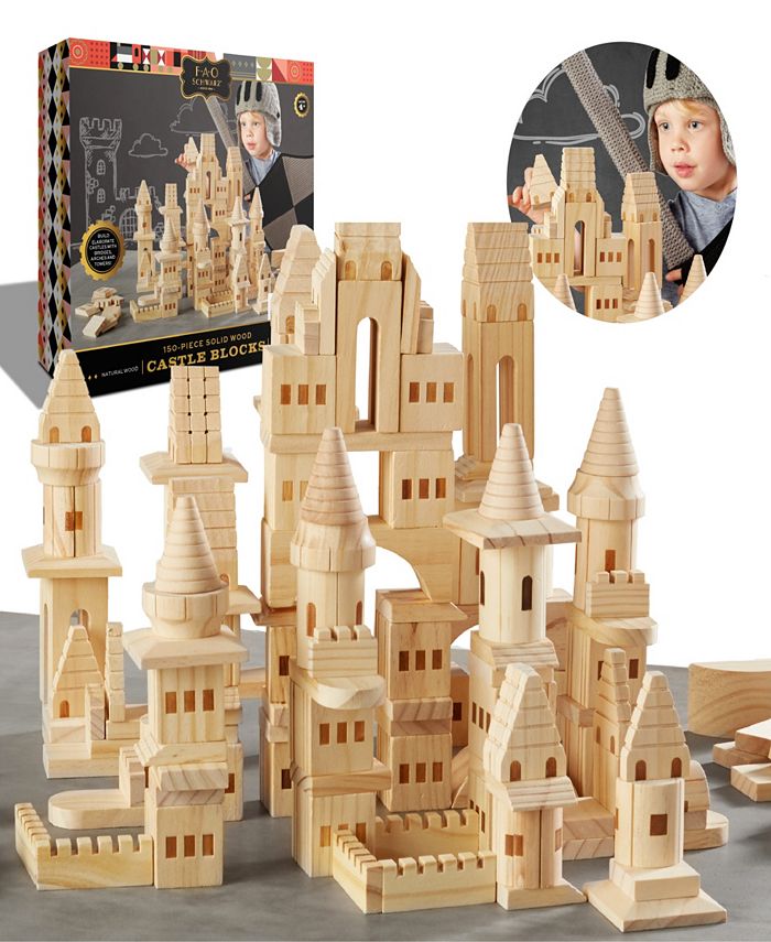 FAO Schwarz Medieval Knights & Princesses Wooden Castle Building Blocks 75 Set for sale online 