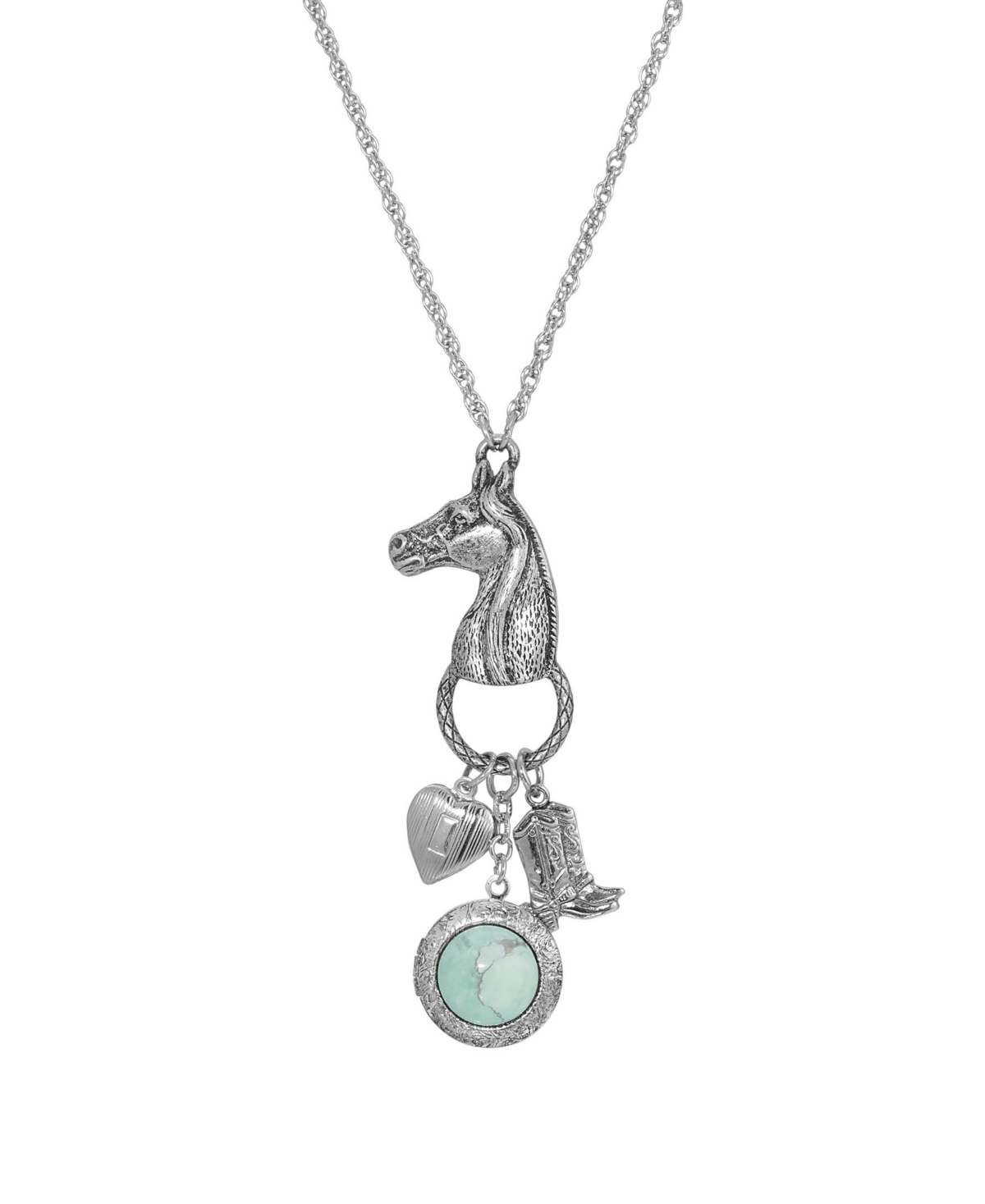 Horse Head with Heart and Boot Charm Necklace - Turquoise