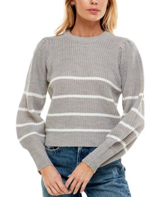 No Comment - Juniors' Ikeddi Striped Puff-Shoulder Sweater