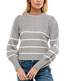 Juniors' Ikeddi Striped Puff-Shoulder Sweater