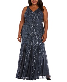 Plus Size Sequined Mesh Gown