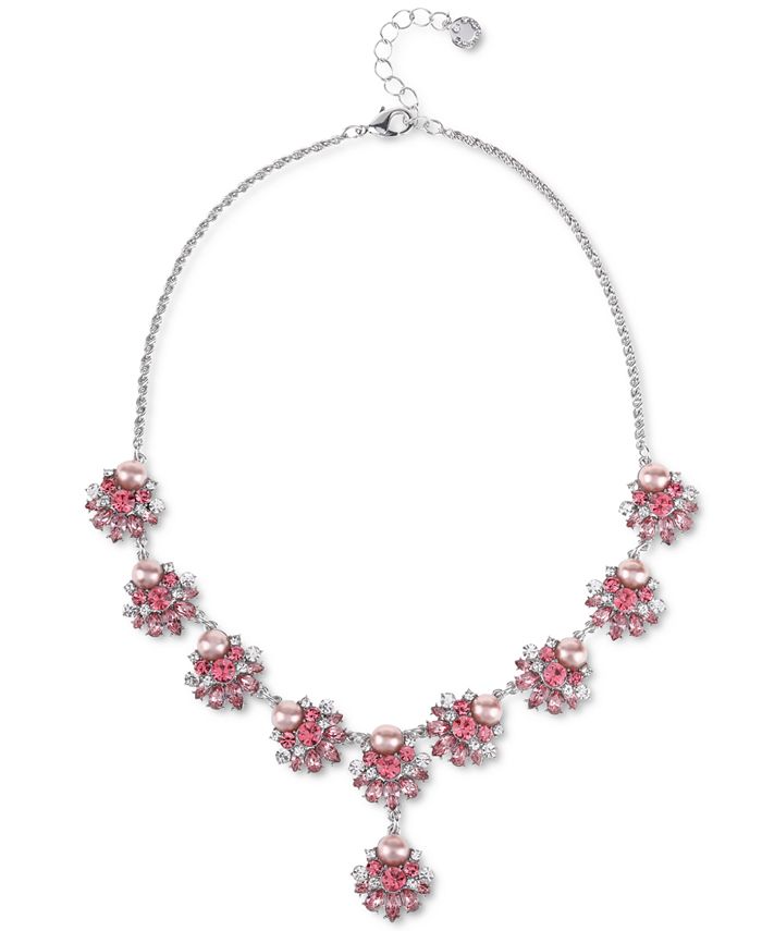 Charter Club SilverTone Pink Imitation Pearl & Crystal Collar Necklace
