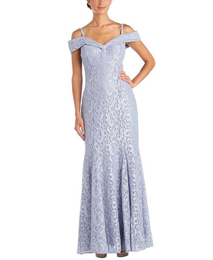 R & M Richards Women's Off The Shoulder Lace Gown