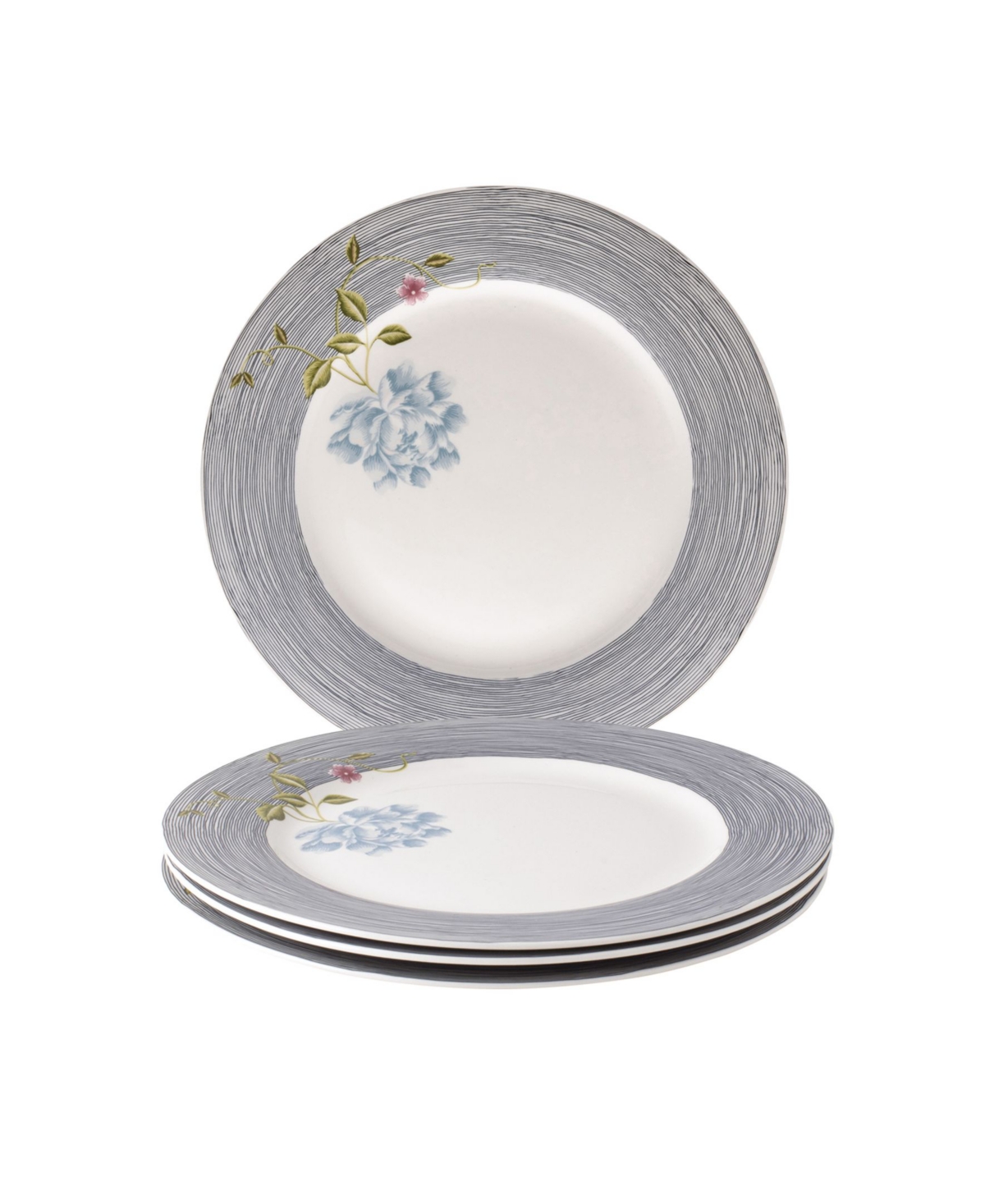 LAURA ASHLEY HERITAGE COLLECTABLES MIDNIGHT PINSTRIPE PLATES IN GIFT BOX, SET OF 4