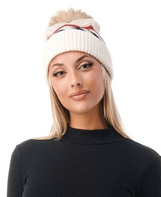 Women's Chevron Faux Fur Pom Cuff Beanie
