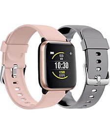 Unisex Q7 Fitness Tracker Blush Silicone Band Smartwatch with Gray Interchangeable Straps, 44mm