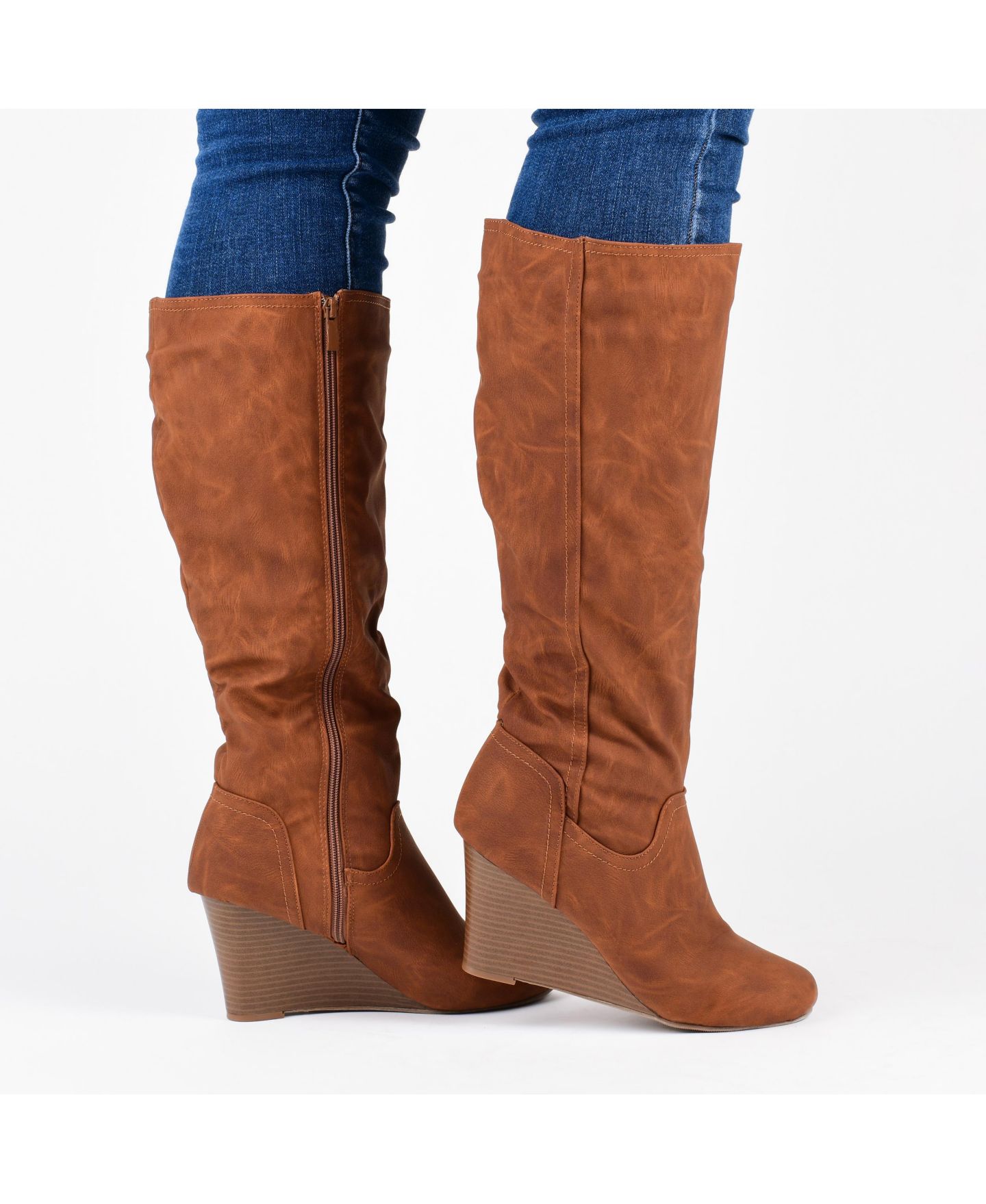 Женские ботинки Journee Collection Langly Regular & Wide Calf Knee High Wedge, цвет: Чёрный — фото 6