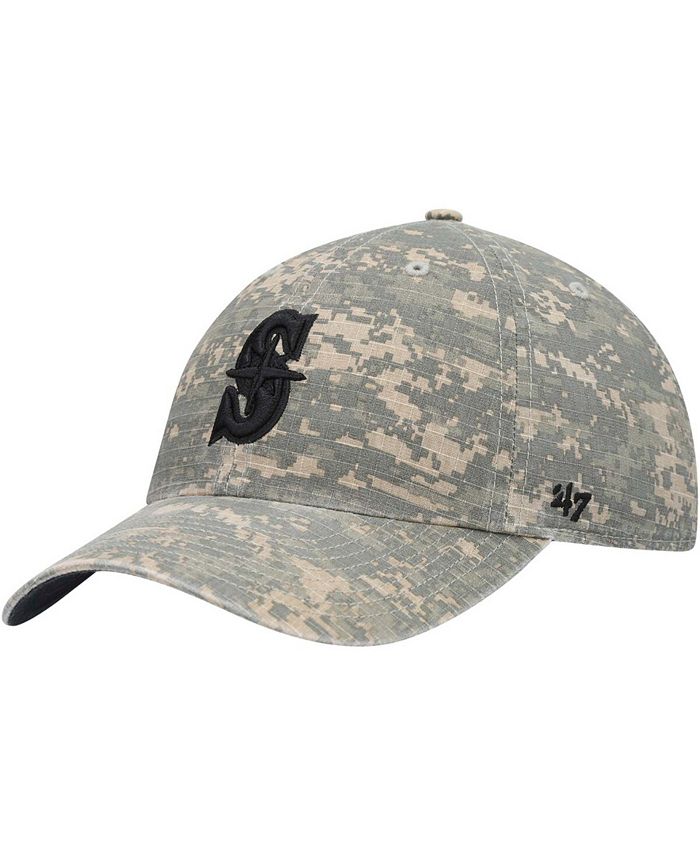 '47 Brand Seattle Mariners Camo Clean Up Adjustable Strapback Hat - Garment Washed Cotton Twill, One Size