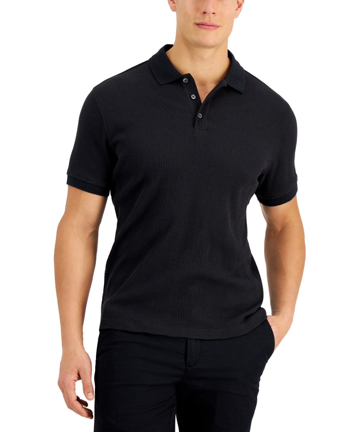 Alfani Men s Stretch Textured Stripe Jacquard Polo Shirt Created for Macy s Smart Closet