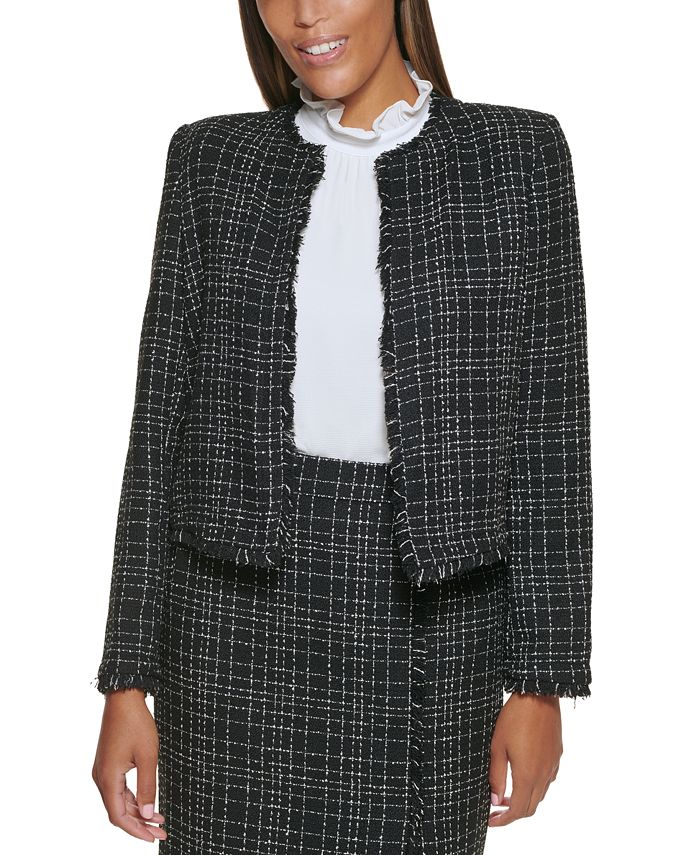 Calvin Klein Women's Tweed Open Front Blazer Gray Size 4