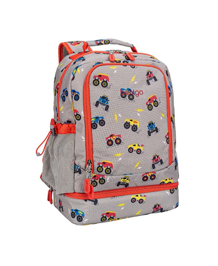 Bentgo Kids' Prints Double Insulated Lunch Bag, Durable, Water-Resistant Fabric, Bottle Holder - Construction Trucks