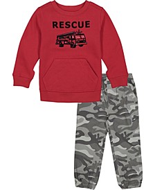 Baby Boy Fleece and Quilted Pullover and Camo Twill Joggers, 2 Piece Set